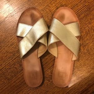 Frye gold leather slides